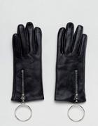 Asos Leather Glove With Oversized Ring - Black