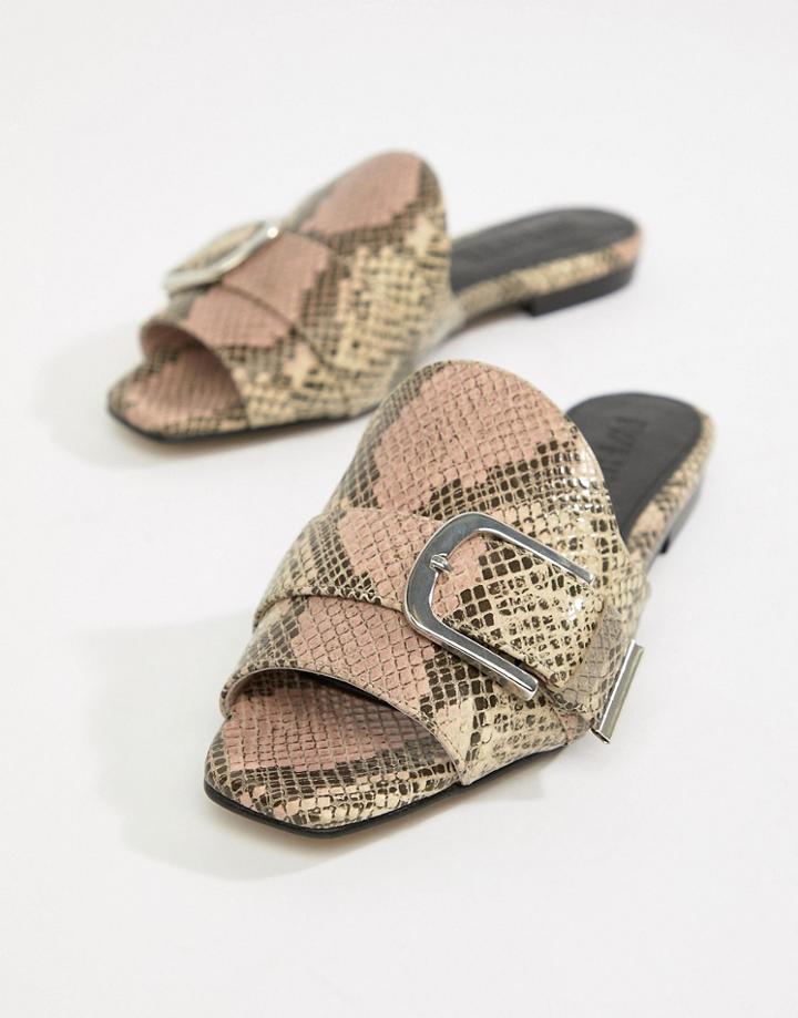 Asos White Clover Leather Flat Mules - Multi