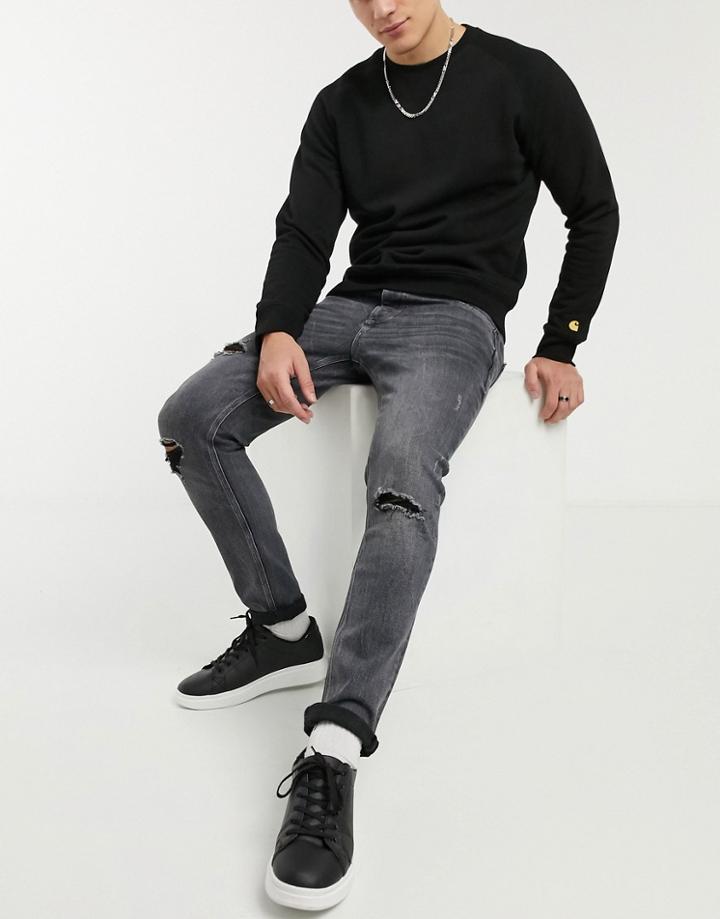 River Island Slim Jeans In Washed Black-neutral