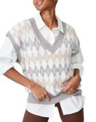 Cotton: On Intarsia Print Knitted V Neck Sweater Vest In Pink-multi