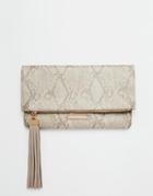 Faith All Over Faux Snake Tassle Clutch Bag - Natural