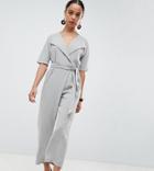 Asos Design Petite Wrap Jumpsuit With Self Belt - Gray
