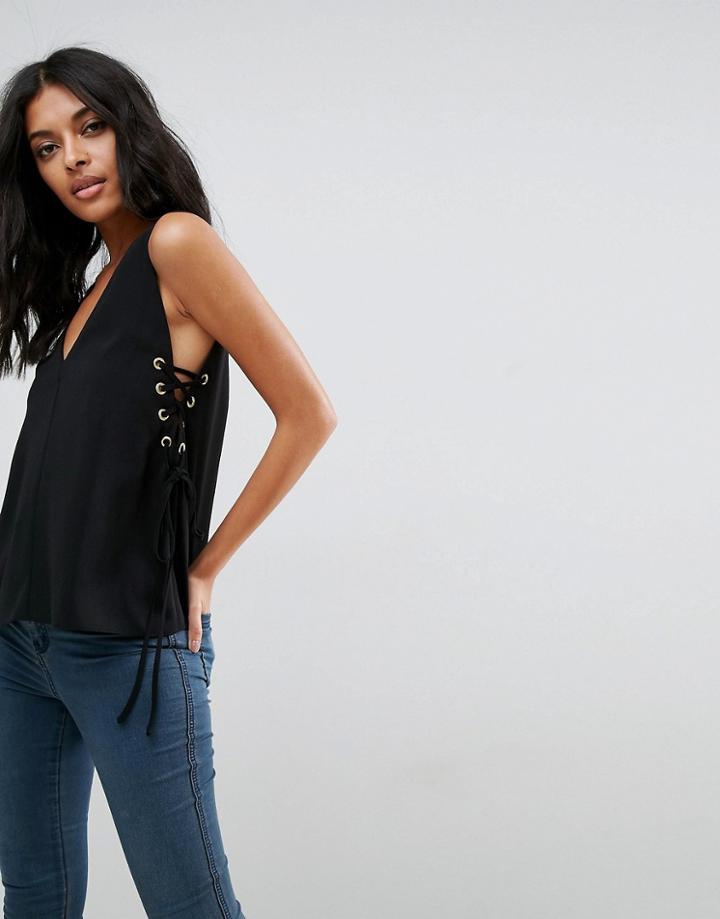 Asos Tank With Lace Up Sides - Black