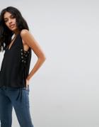 Asos Tank With Lace Up Sides - Black