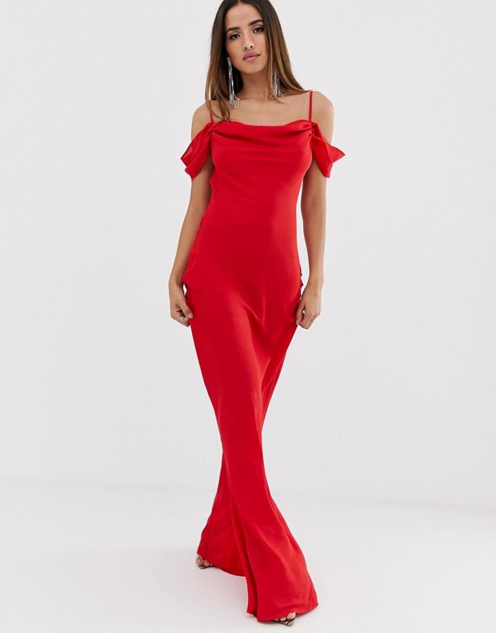 Club L Bardot Cowl Neck Maxi Dress-red