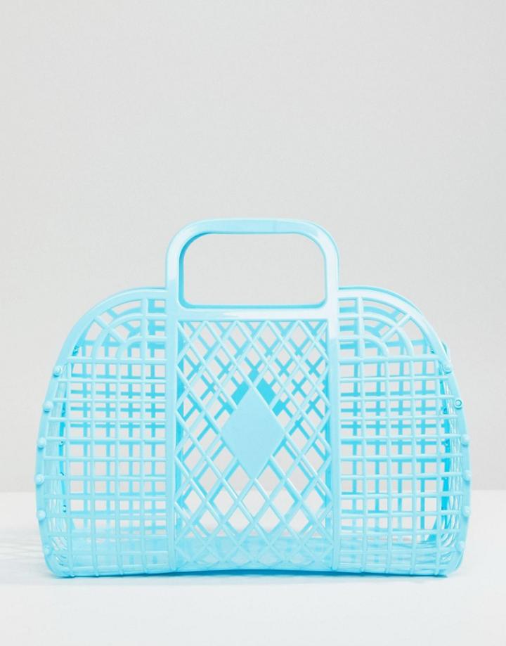 Monki Plastic Basket Bag In Blue - Blue