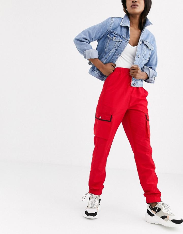 Daisy Street Cargo Pants With Contrast Trims-red