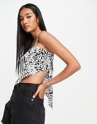 Urban Threads Satin Tie Back Handkerchief Top In Abstract Print-multi