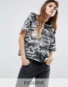 Reclaimed Vintage Mono Camo T-shirt With Ruffle - Multi