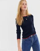 Jdy Contrast Edge Rib Sweater In Navy - Multi
