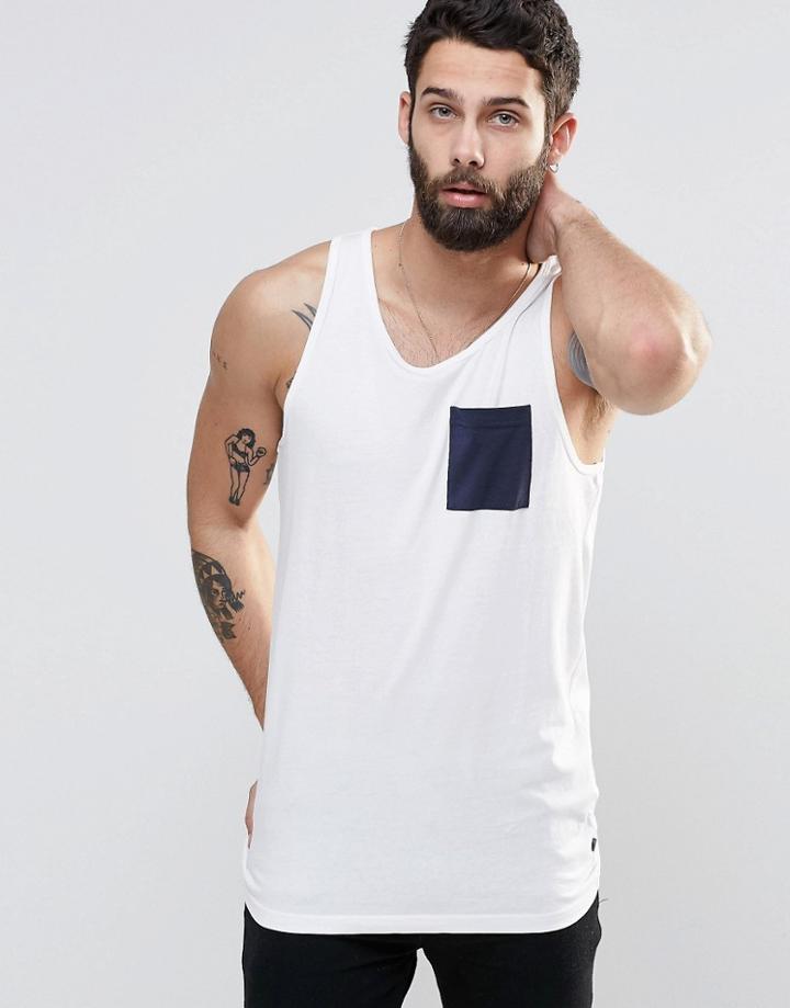 Only And Sons Skater Fit Tank With Contrast Pocket - White
