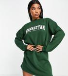 Missguided Manhattan Graphic Sweater Midi Dress In Green