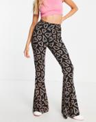 Urban Threads Kick Flare Pants In Heart Print - Part Of A Set-multi