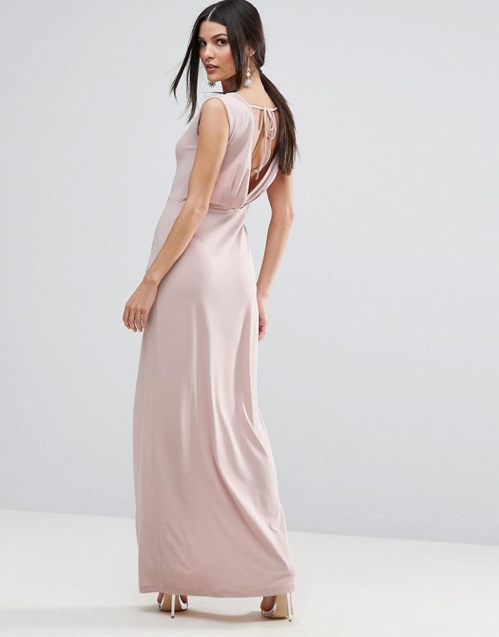 Asos Crepe V Back Cowl Front Maxi Dress - Cream