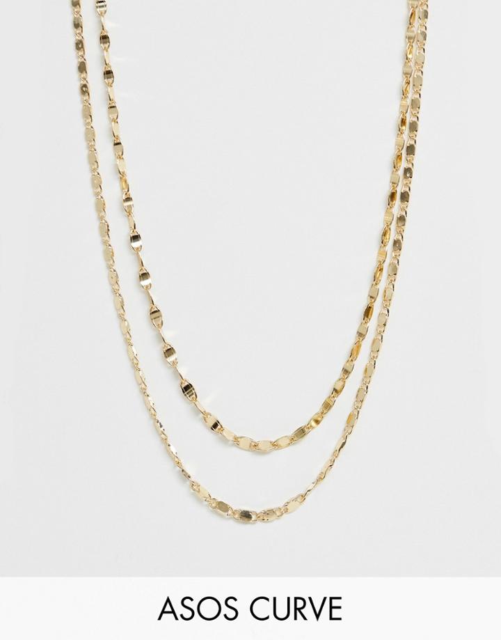 Asos Design Curve Multirow Necklace In Mixed Link Chain In Gold - Gold