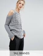 Y.a.s Tall Cold Shoulder Cable Knit Sweater - Gray