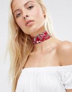 Asos Paisley Fabric Choker Necklace - Red