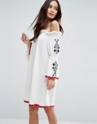 Asos Off Shoulder Sundress With Embroidered Sleeves - White