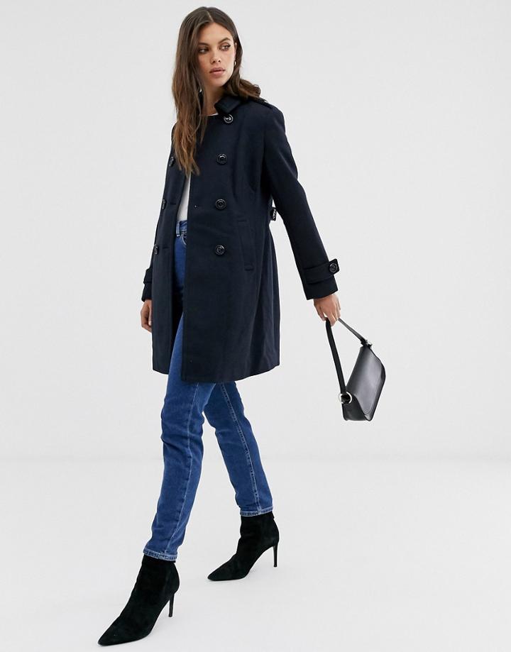 Fashion Union Smart Longline Double Breasted Coat-navy