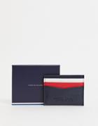 Tommy Hilfiger Leather Card Holder With Contrast Pockets In Navy