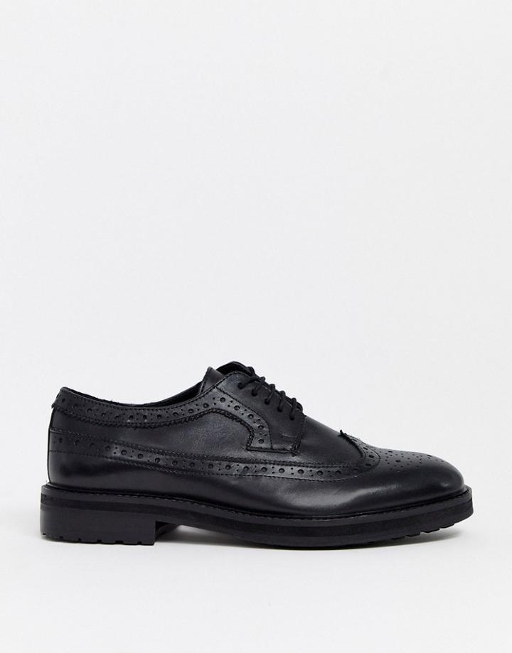 Asos Design Brogue Shoes In Black Leather With Chunky Sole