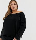 Asos Design Curve Off Shoulder Sweatshirt With Raw Edges In Black - Black