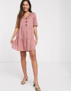 Mango Buttoned Mini Smock Dress In Pink-green