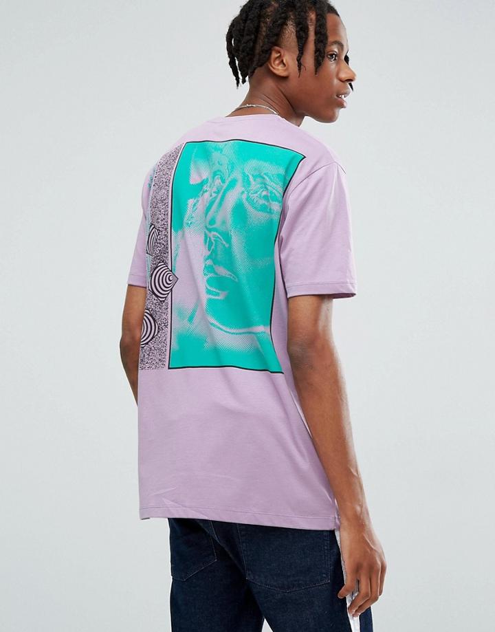 Asos Longline T-shirt With Face Back Print - Purple