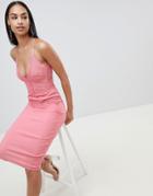 Rare Scallop Lace Bodice Midi Dress - Pink