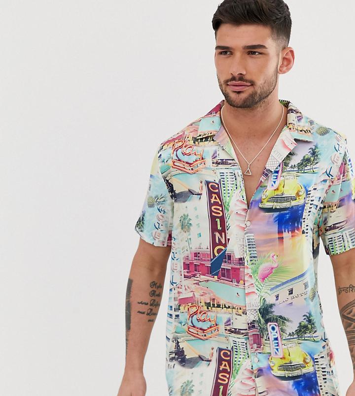 River Island Revere Collar Shirt With Miami Digital Print