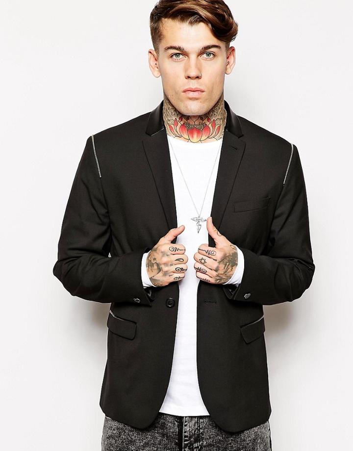 Religion Blazer With Zip Shoulders - Black