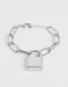 Asos Design Bracelet With Hardware Chain And Padlock In Silver Tone - Silver