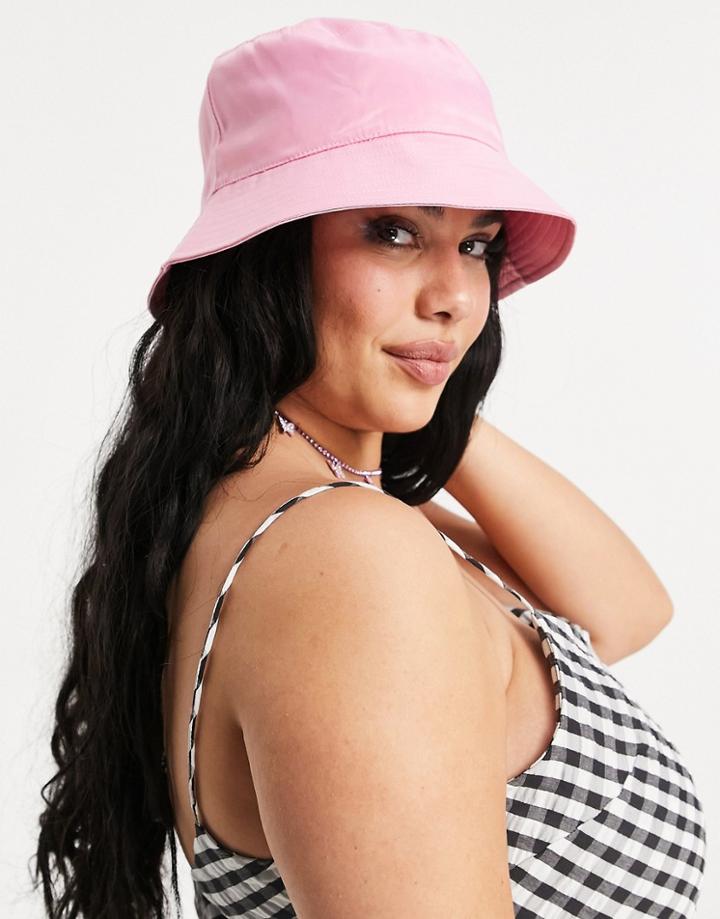 Asos Design Satin Bucket Hat In Pink