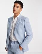 Asos Design Skinny Wool Mix Suit Jacket In Light Blue Large Houndstooth Check