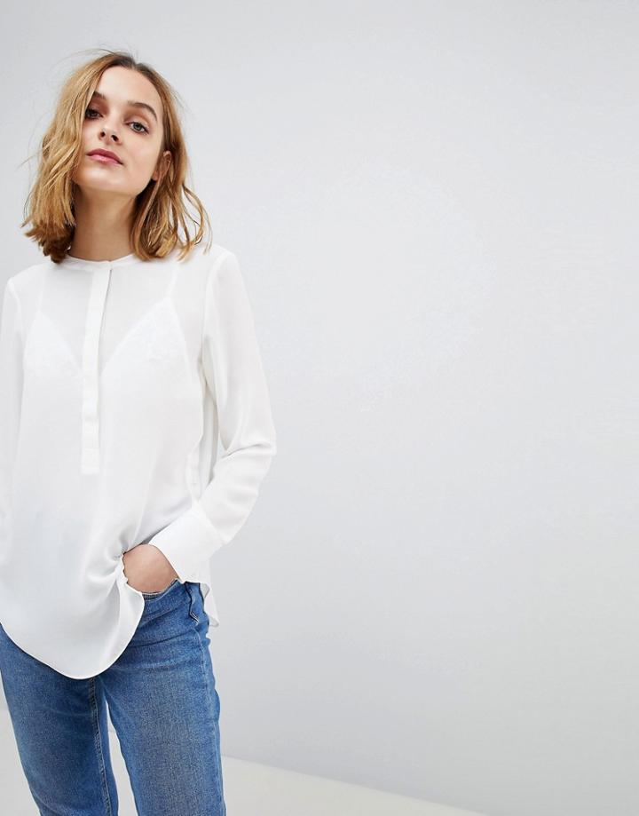 Warehouse Button Side Collarless Blouse - Cream