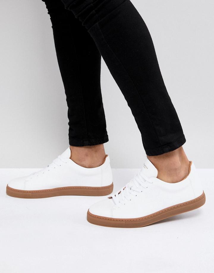 Selected Homme Sneaker In White Leather With Gum Sole - White