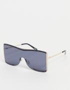 Asos Design Metal Oversized Visor Sunglasses In Gold-silver