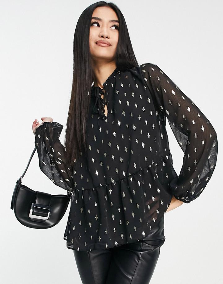 New Look Peplum Blouse In Black Pattern
