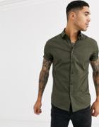 Asos Design Smart Skinny Fit Shirt In Khaki-green