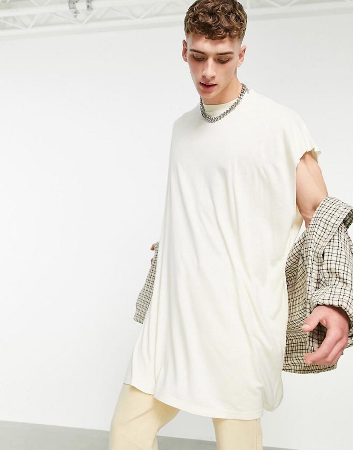 Asos Design Extreme Oversized Viscose Tank In Cream-white