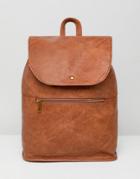 Asos Design Soft Backpack With Zip Detail-brown