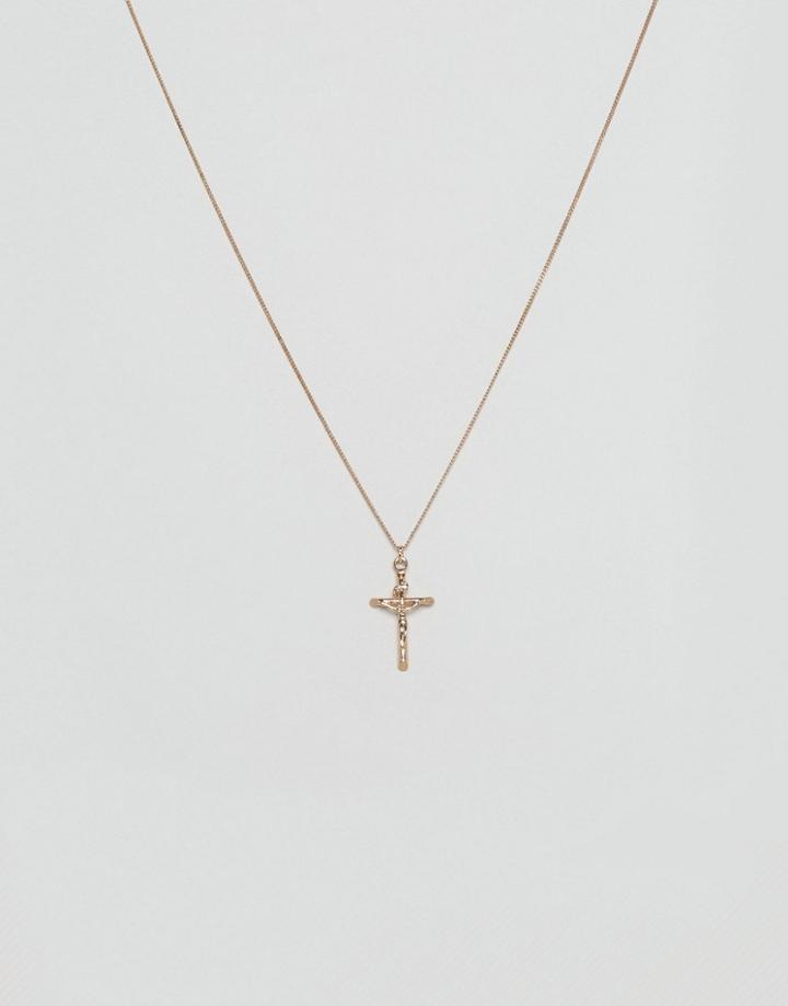Chained & Able Mini Crucifix Necklace In Gold - Gold
