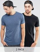 Asos T-shirt With Crew Neck 2 Pack In Black/dark Denim Marl - Multi