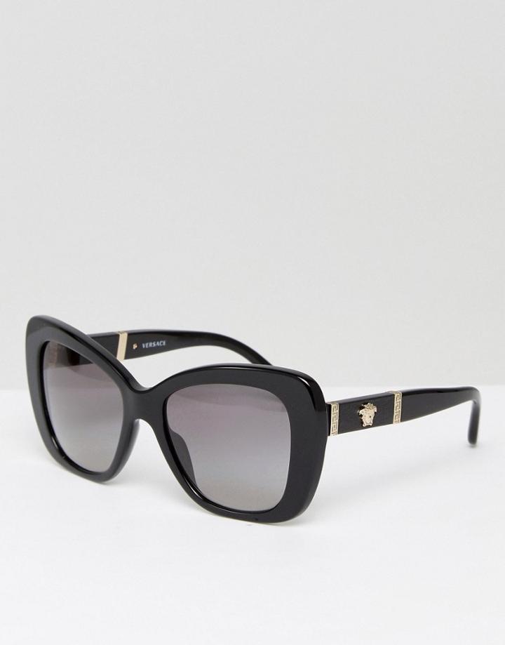 Versace Cat Eye Sunglasses With Leather Trim - Black