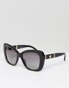 Versace Cat Eye Sunglasses With Leather Trim - Black