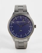 French Connection Chain Link Strap Watch In Gunmetal And Navy-black