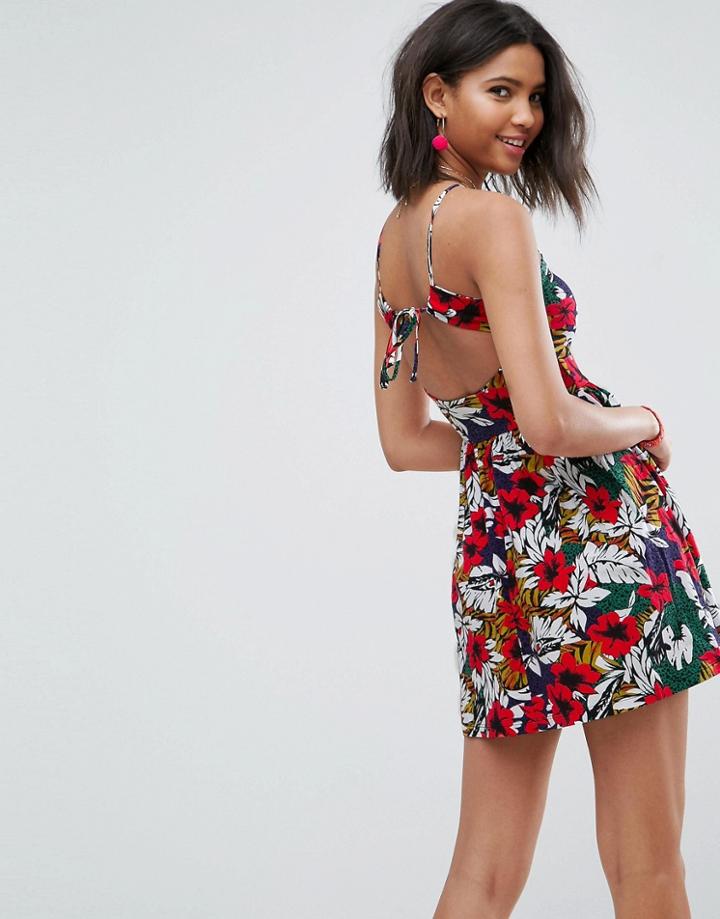 Asos Mini Strappy Back Skater Sundress In Floral Print - Multi