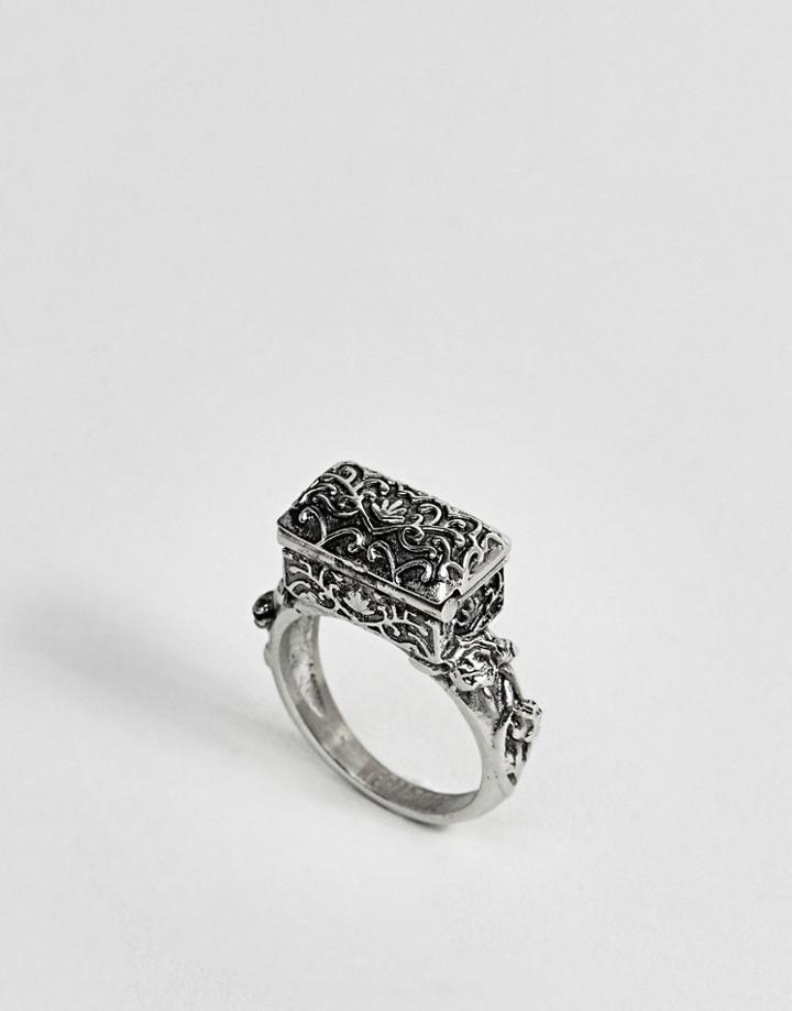Regal Rose Life & Death Casket Box Opal Ring - Silver