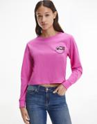 Tommy Jeans Smiley Logo Long Sleeve Top In Pink