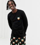 Asos Design Mix & Match Christmas Pyjama Long Sleeve Top With Xmas Pud Design - Black